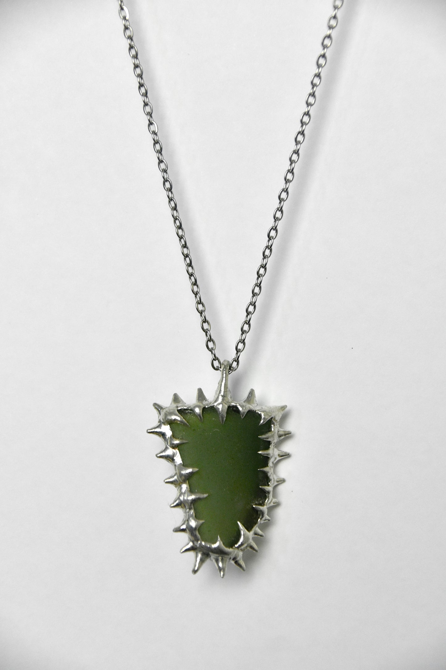 Spiky Green Sea Glass Necklace