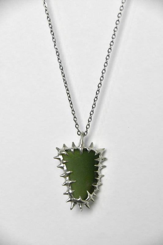 Spiky Green Sea Glass Necklace